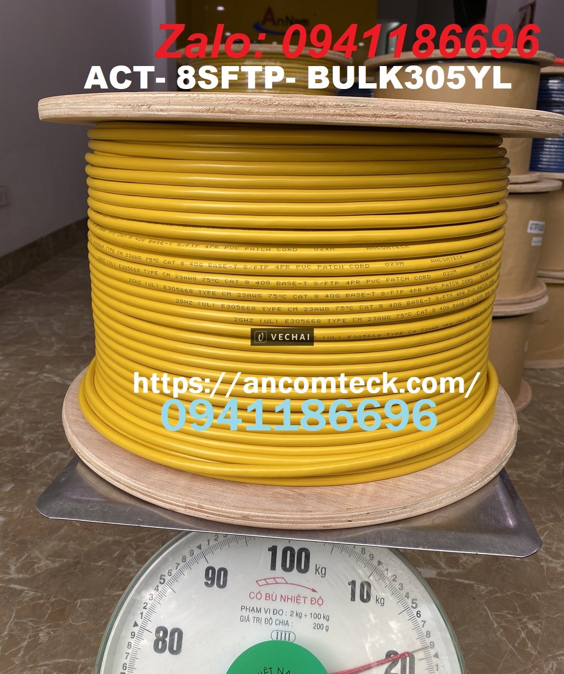 Dây Cáp CAT8 SFTP Dạng Xoắn 23AWG tốc độ 40G, Đầu bấm hạt mạng Cat8 hãng Ancomteck sẵn kho