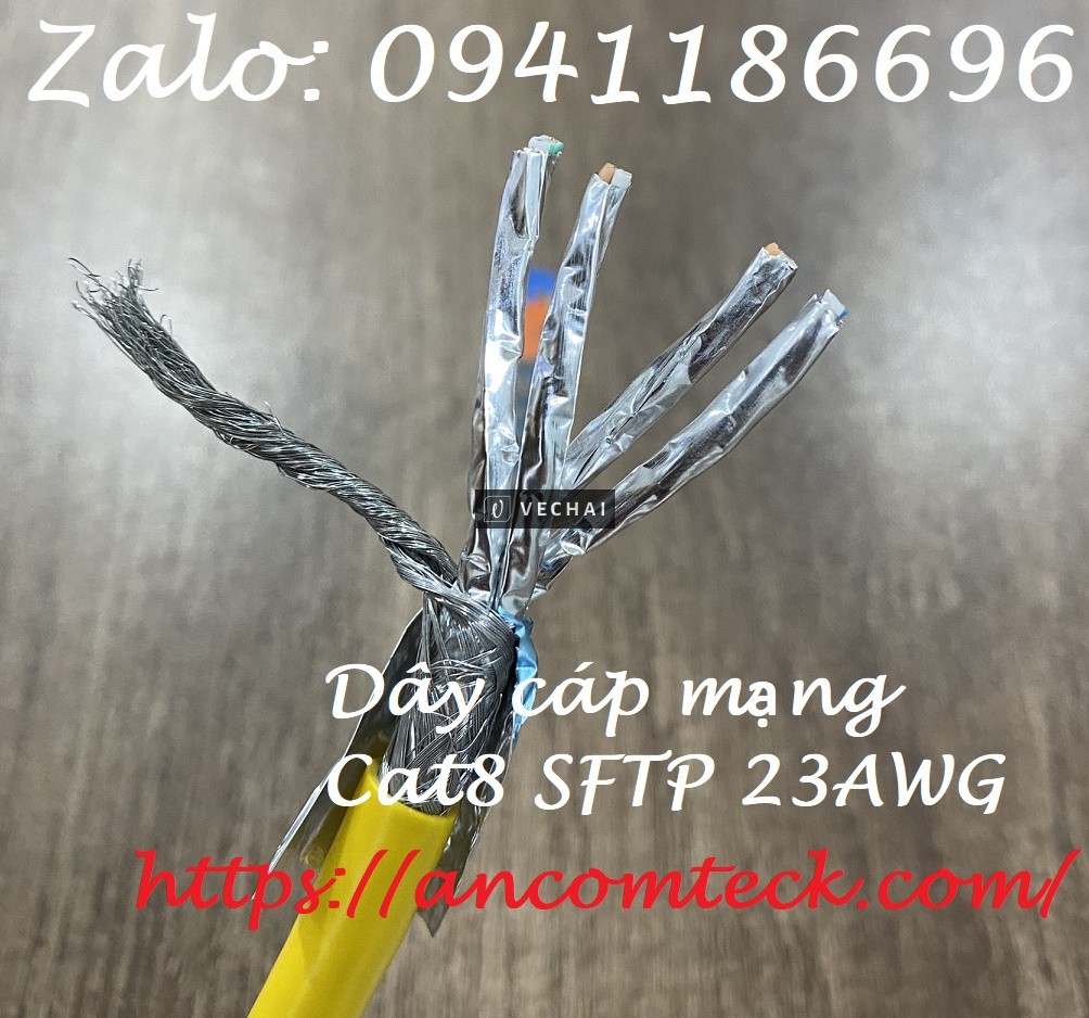 Dây Cáp CAT8 SFTP Dạng Xoắn 23AWG tốc độ 40G, Đầu bấm hạt mạng Cat8 hãng Ancomteck sẵn kho