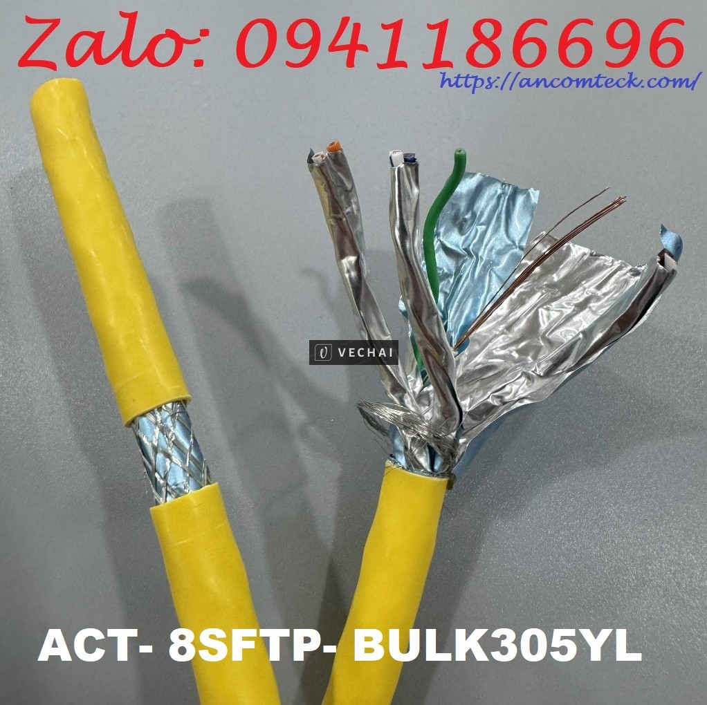 Dây Cáp CAT8 SFTP Dạng Xoắn 23AWG tốc độ 40G, Đầu bấm hạt mạng Cat8 hãng Ancomteck sẵn kho