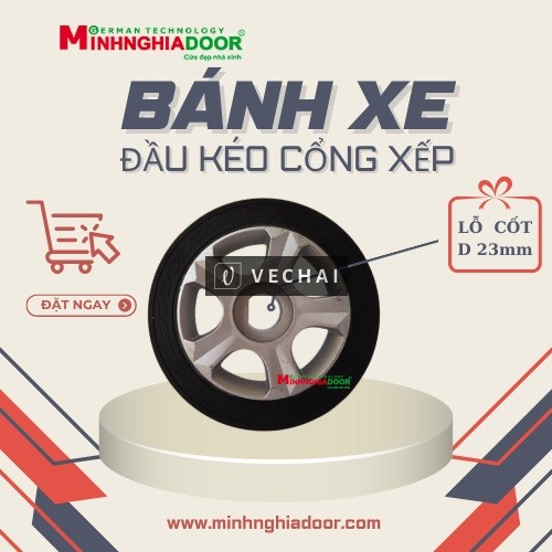 Bánh xe đầu kéo cổng xếp lỗ cốt D 23mm | Phụ kiện cổng xếp