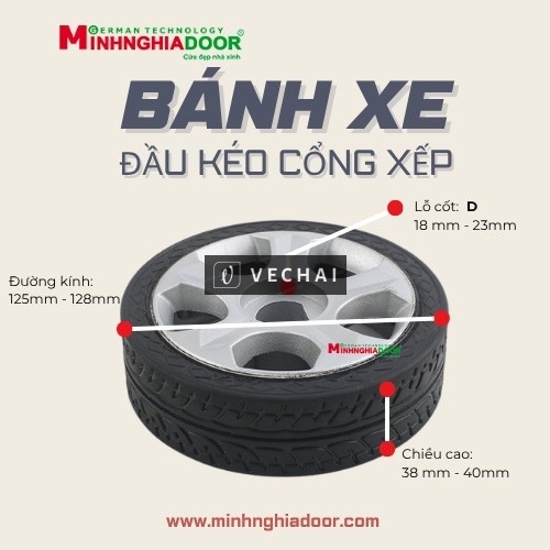Bánh xe đầu kéo cổng xếp lỗ cốt D 23mm | Phụ kiện cổng xếp