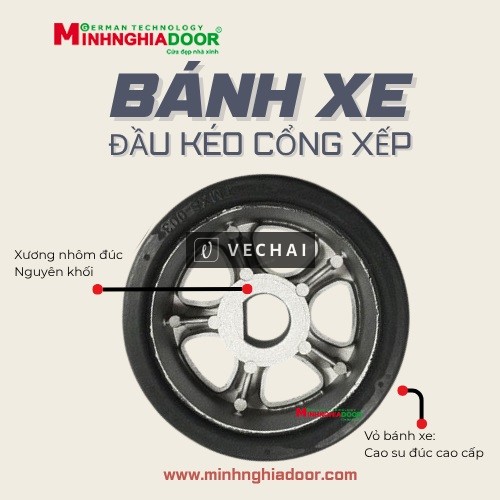 Bánh xe đầu kéo cổng xếp lỗ cốt D 23mm | Phụ kiện cổng xếp