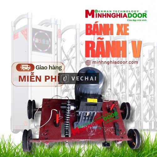 Cấu tạo bánh xe cổng xếp rãnh V đúc sắt nguyên khối