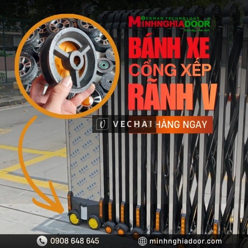 Cấu tạo bánh xe cổng xếp rãnh V đúc sắt nguyên khối