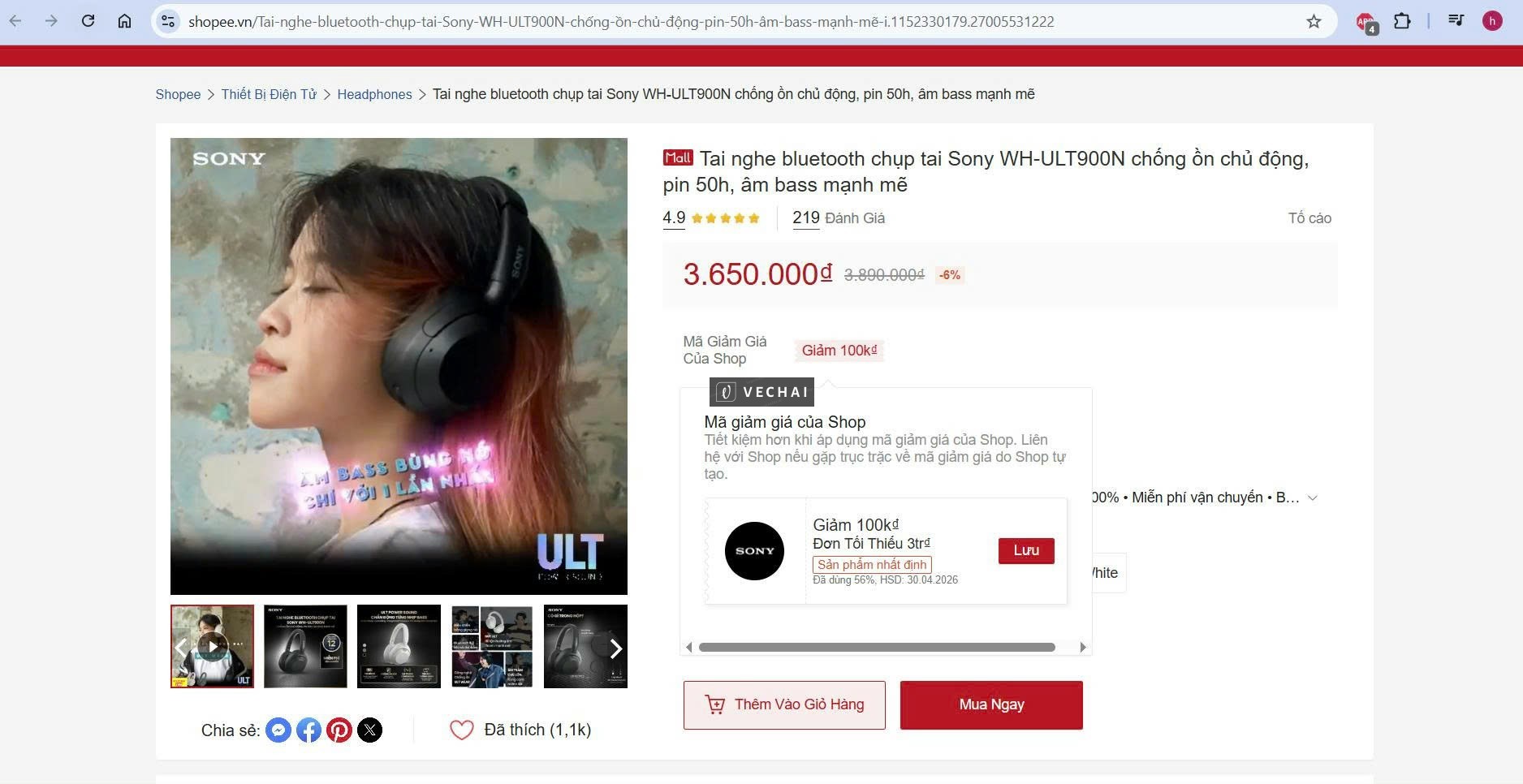 Tai nghe bluetooth chụp tai Sony WH-ULT900N chống ồn chủ động, pin 50h, âm bass mạnh mẽ – Tai nghe m