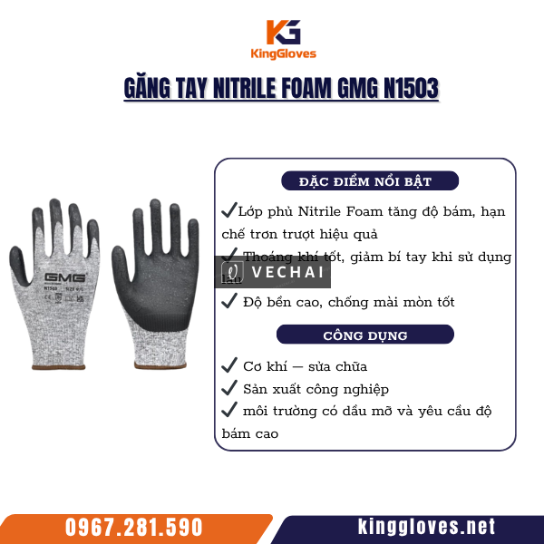 Găng Tay Nitrile Foam GMG N1503 – Êm tay, chống trượt, phù hợp thao tác công nghiệp