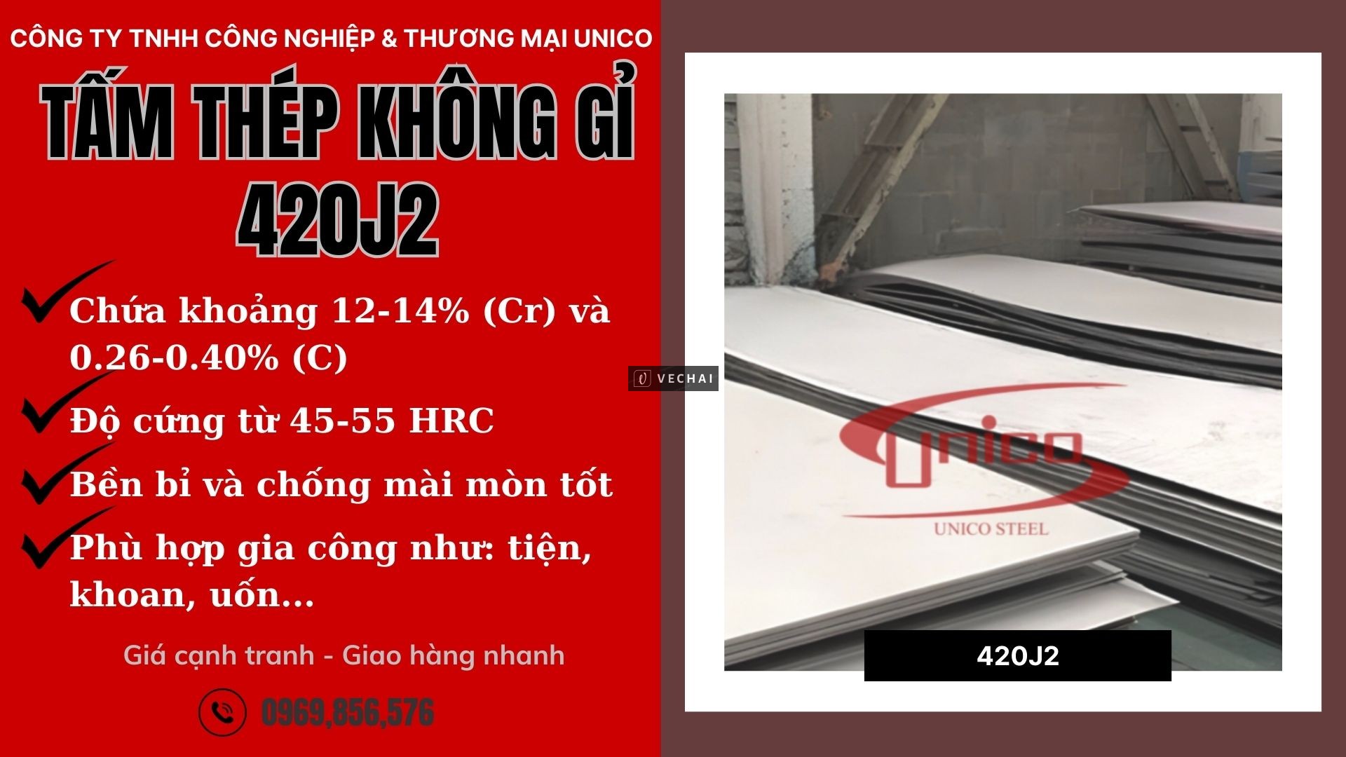Tấm thép không gỉ 420J2 với độ cứng và khả năng chống mài mòn vượt trội tại UNICOSTEEL