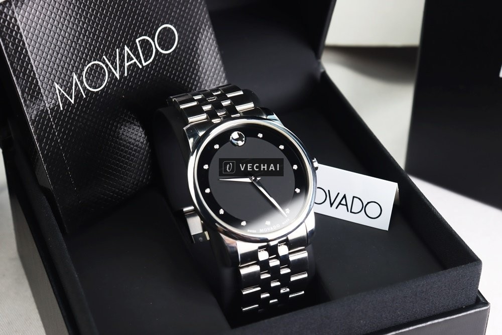 ĐH Nam Movado Museum 0606878; Cọc Số Kim Cương Đính 11v kim cương; Size 40mm