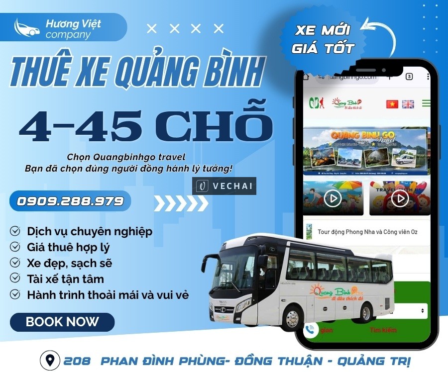 Thuê Xe Quảng Bình Giá Rẻ 2026 | Xe Đời Mới 4 – 45 Chỗ