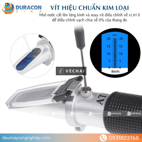 Khúc xạ kế đo nồng độ dầu cắt gọt cầm tay chuyên dụng ATC 0-20% Brix