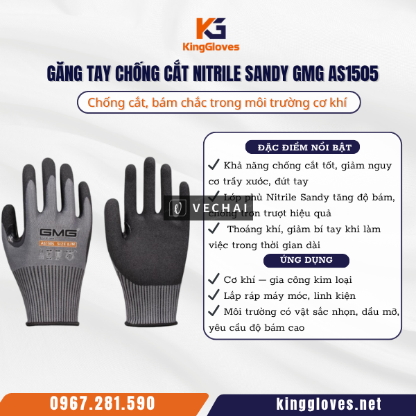 Găng Tay Chống Cắt Nitrile Sandy GMG AS1505 – Chống cắt, bám chắc trong môi trường cơ khí